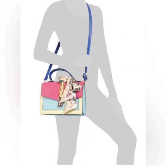 Aldo NWT Colorful Pink Blue Yellow Satchel Crossbody & Scarf Purse Bag (P054) - Picture 11 of 11